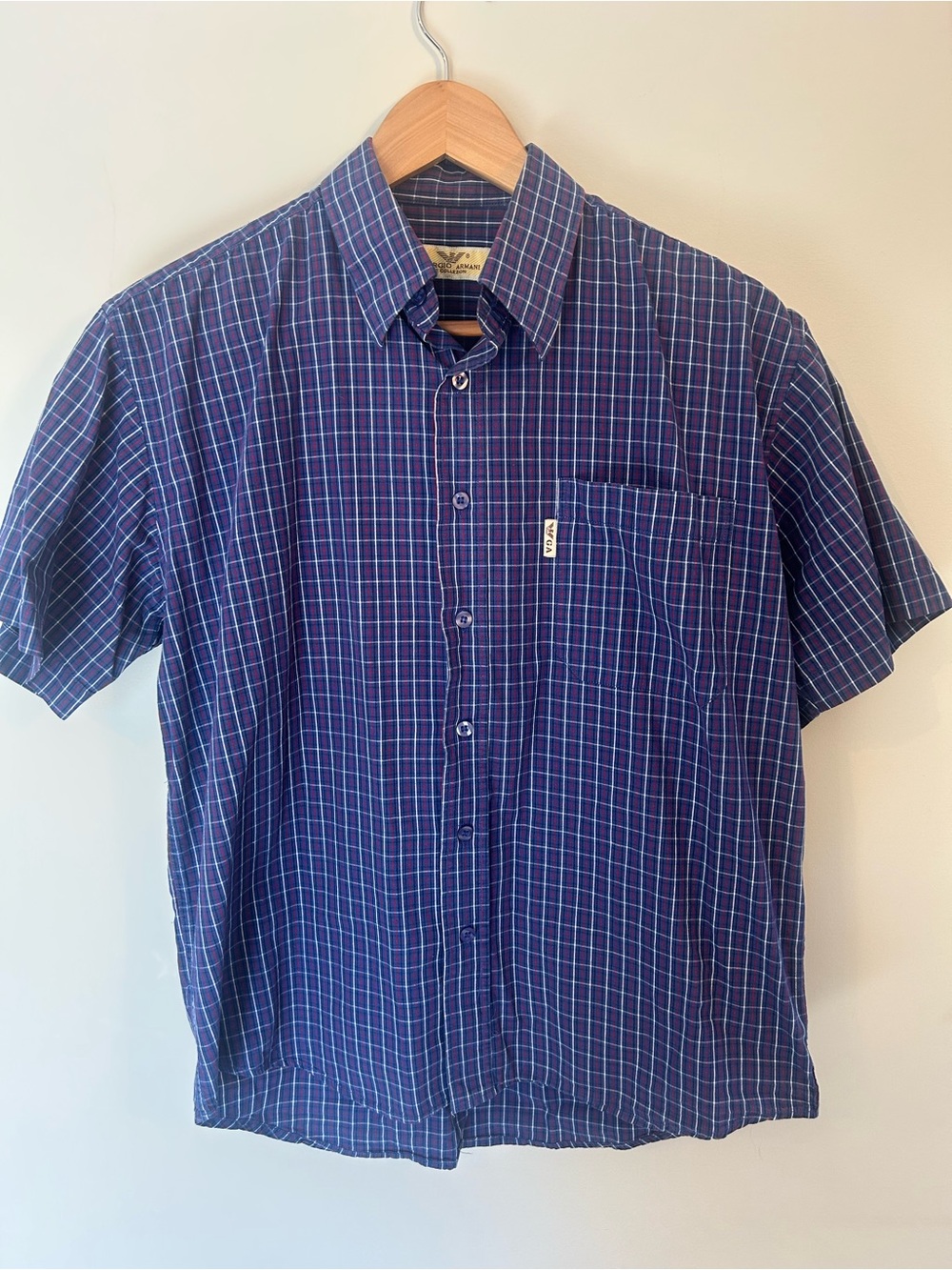 Giorgio Armani La Collezioni Men’s Blue Plaid Short Sleeve Button Down Shirt